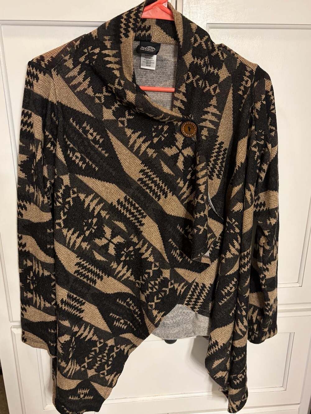 Bobeau Aztec Print One-Button Draped Cardigan Sweater Size Medium